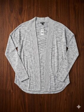 Express Light Gray Marled Open Cardigan NWT